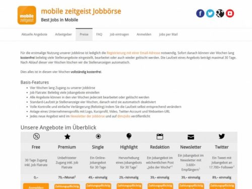 jobs.mobile-zeitgeist.com Preislisting Desktopansicht